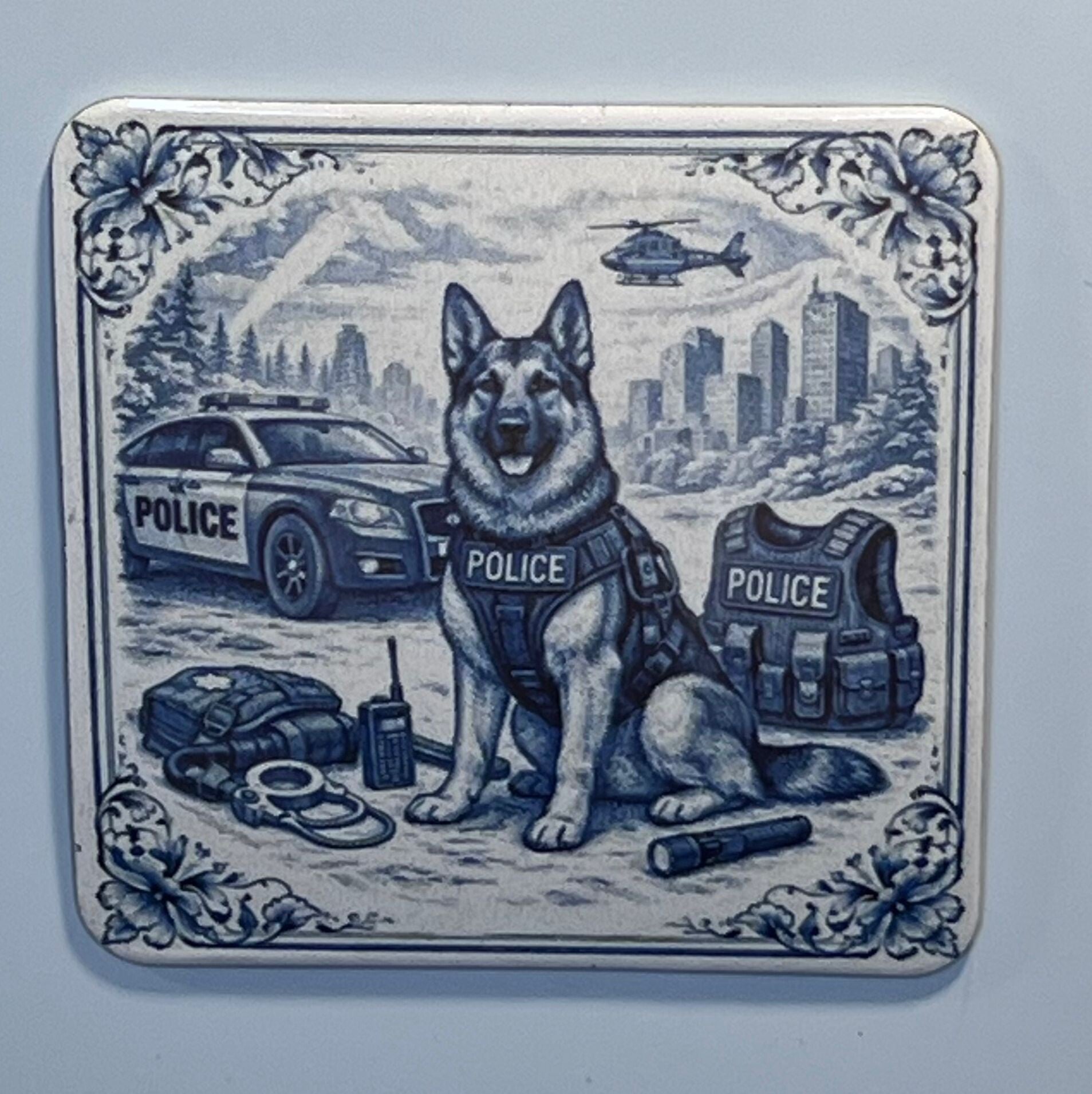 Magneet politie hond delfts blauw