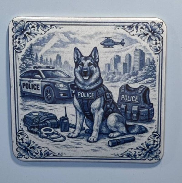 Magneet politie hond delfts blauw