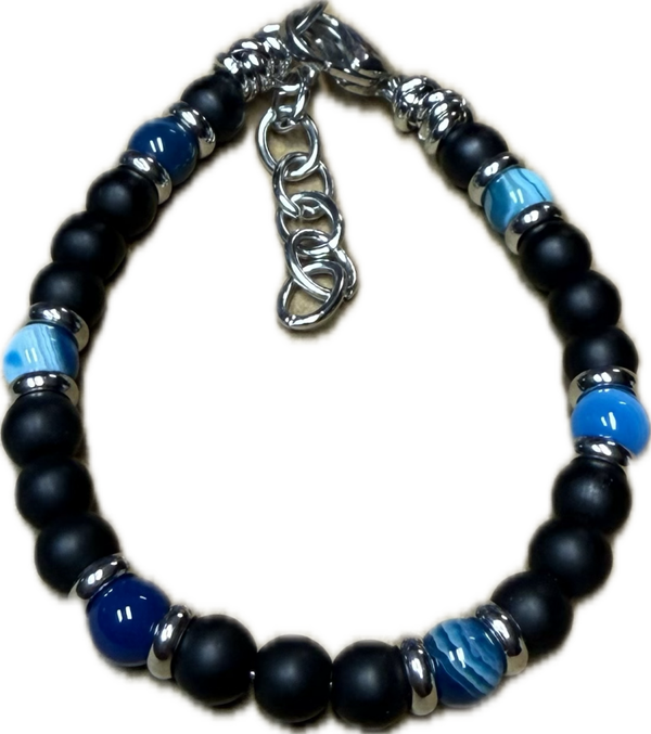 Bracciale Yin e Yang Agata Blu e Onice Satinato