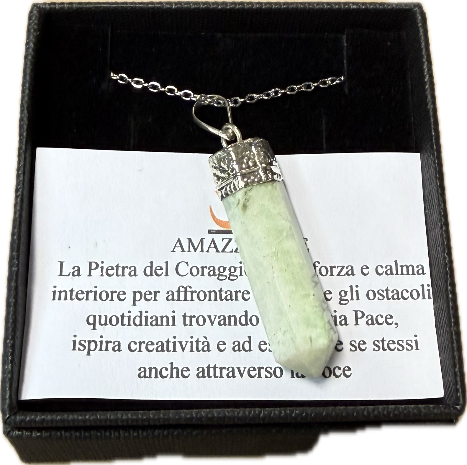 Ciondolo di Amazzonite con Catenella in Acciaio