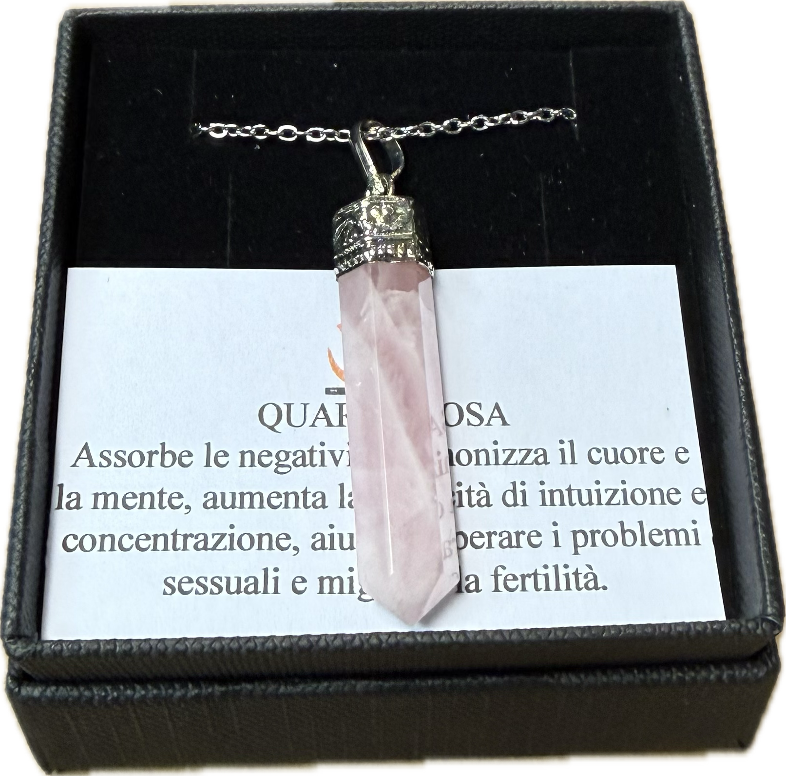 Ciondolo di Quarzo rosa con Catenella in Acciaio