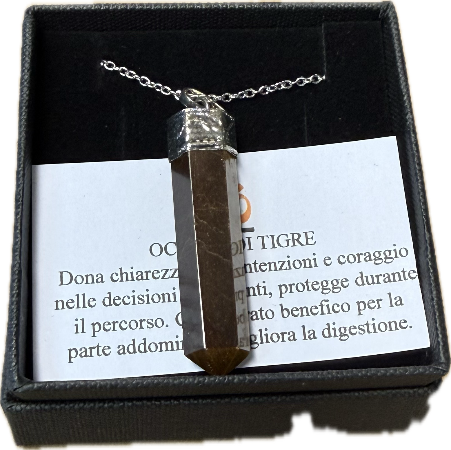 Ciondolo di Occhio di Tigre con Catenella in Acciaio