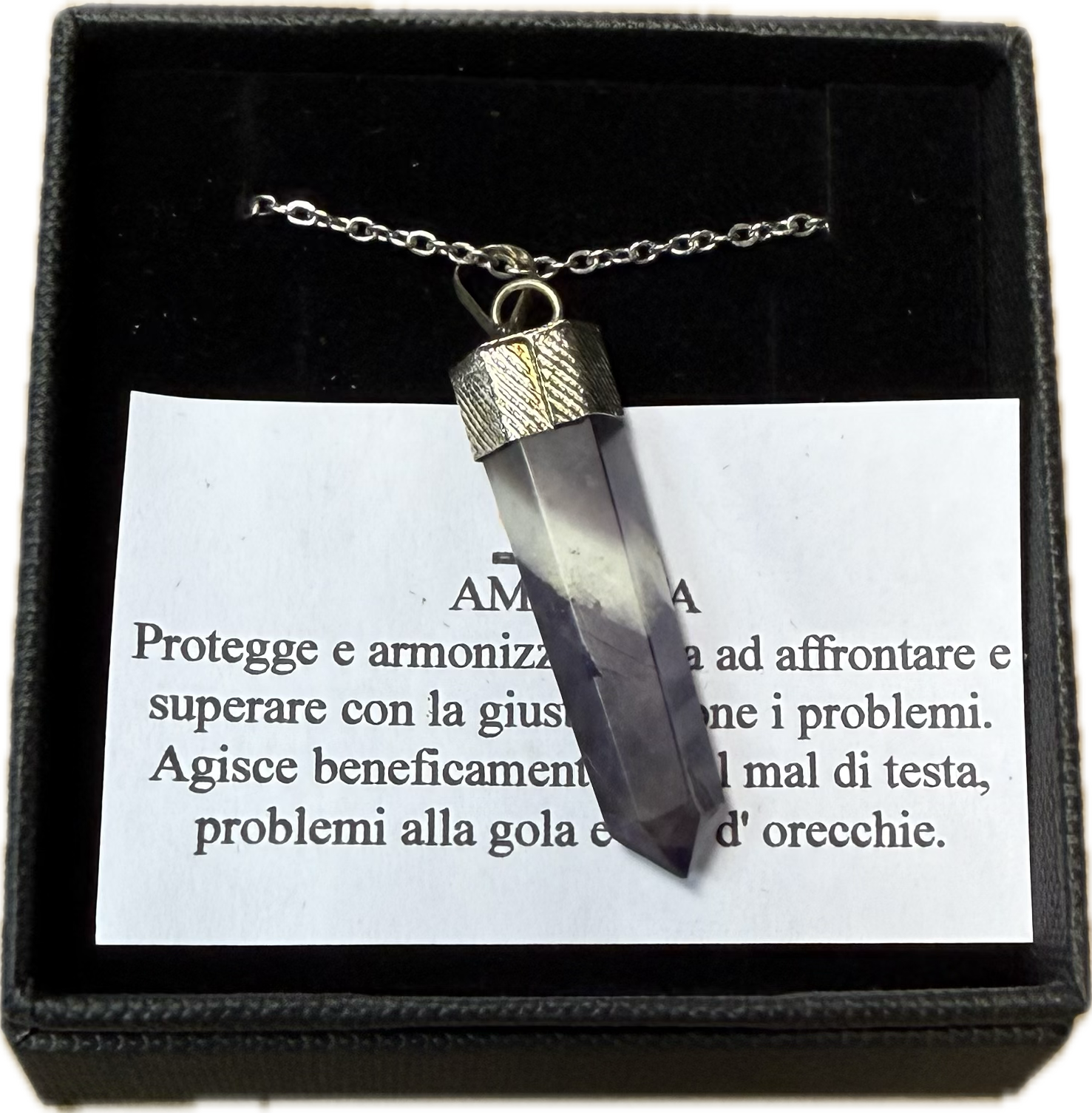 Ciondolo di Ametista con Catenella in Acciaio
