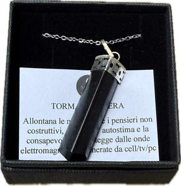 Ciondolo di Tormalina nera con Catenella in Acciaio