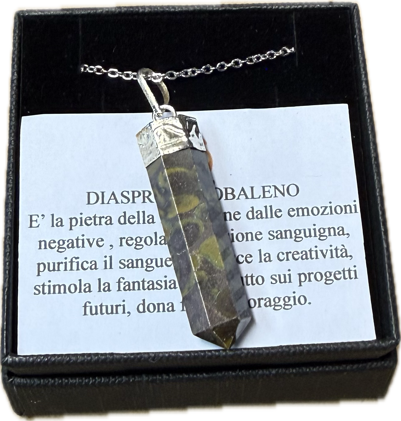Ciondolo di Diaspro Arcobaleno con Catenella in Acciaio