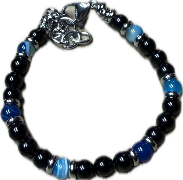 Bracciale Yin e Yang Agata Blu e Tormalina Nera