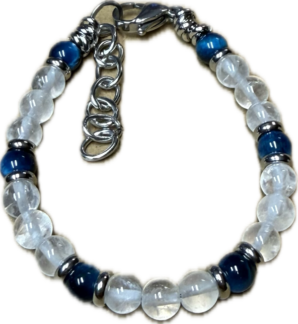 Bracciale Yin e Yang Occhio di Falco e Cristallo di rocca