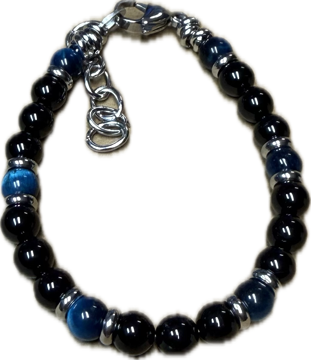 Bracciale Yin e Yang Occhio di Falco e Tormalina Nera