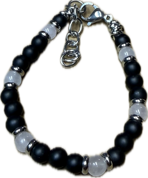 Bracciale Yin e Yang Quarzo Rosa e Onice Satinato