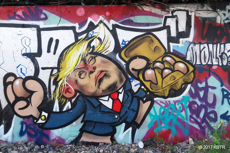 Portrait of Trump throwing eggs made by KBTR