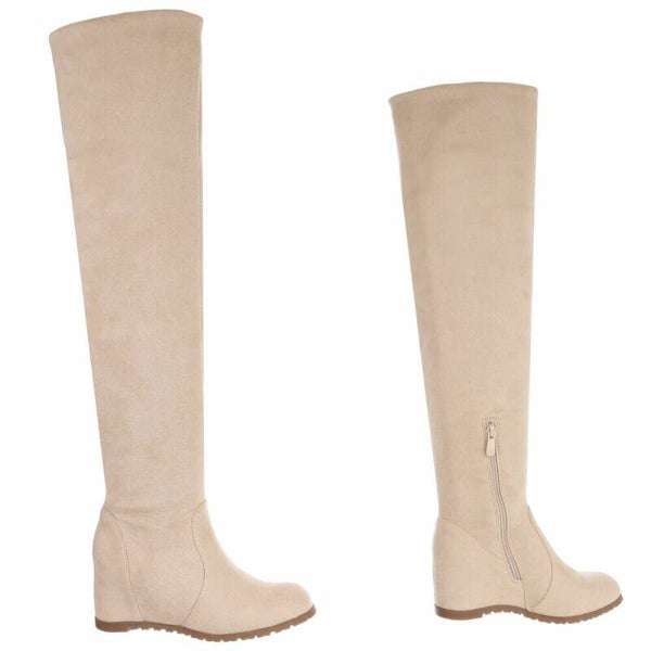 Beige Knielaarzen met Sleehak – Stijlvol & Comfortabel met Sleehak
