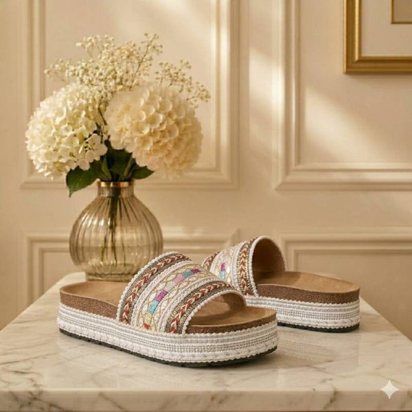Boho Slippers met Plateauzool (wit)
