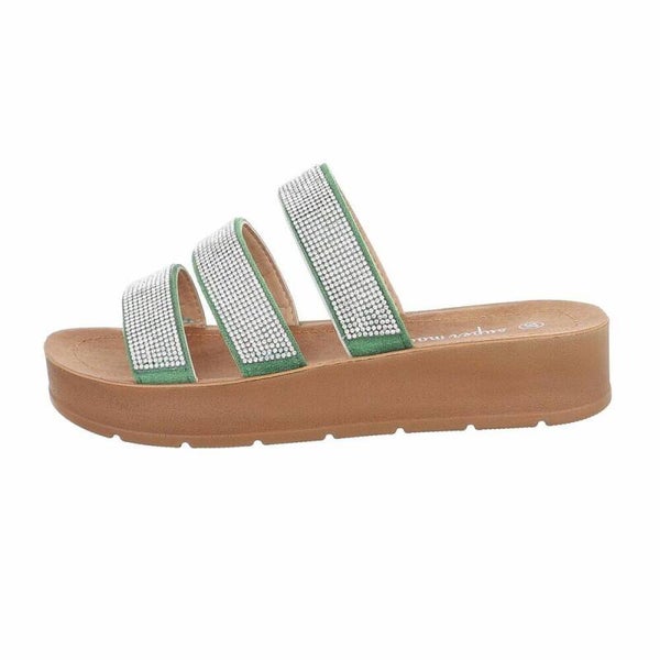 Groene Glitter Slippers Dames met Strass | Trendy & Comfortabele Plateau Slippers