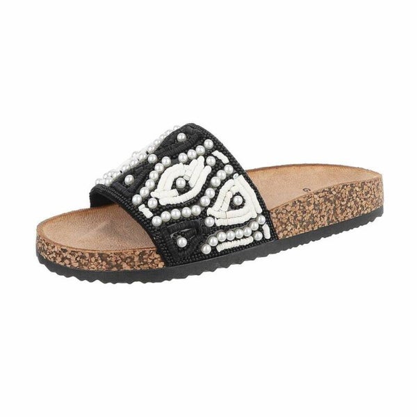Zwarte Slippers met Parels & Kralen – Boho Chic Must-have