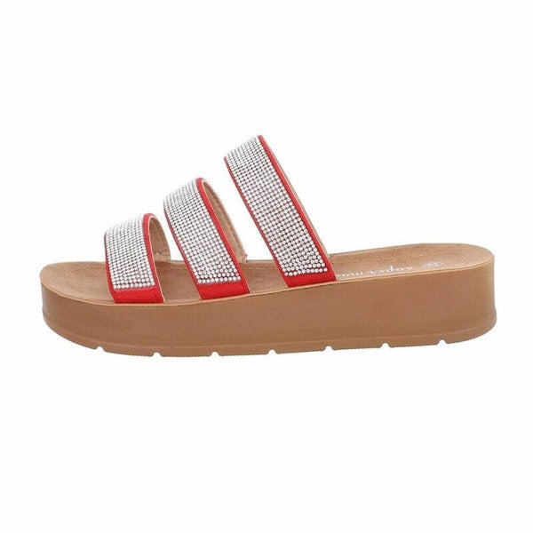 Rode Glitter Slippers Dames | Trendy Plateau Slippers met Strass