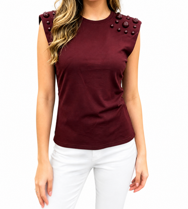 Dames Top met Schouderdetails en Decoratieve Knopen
