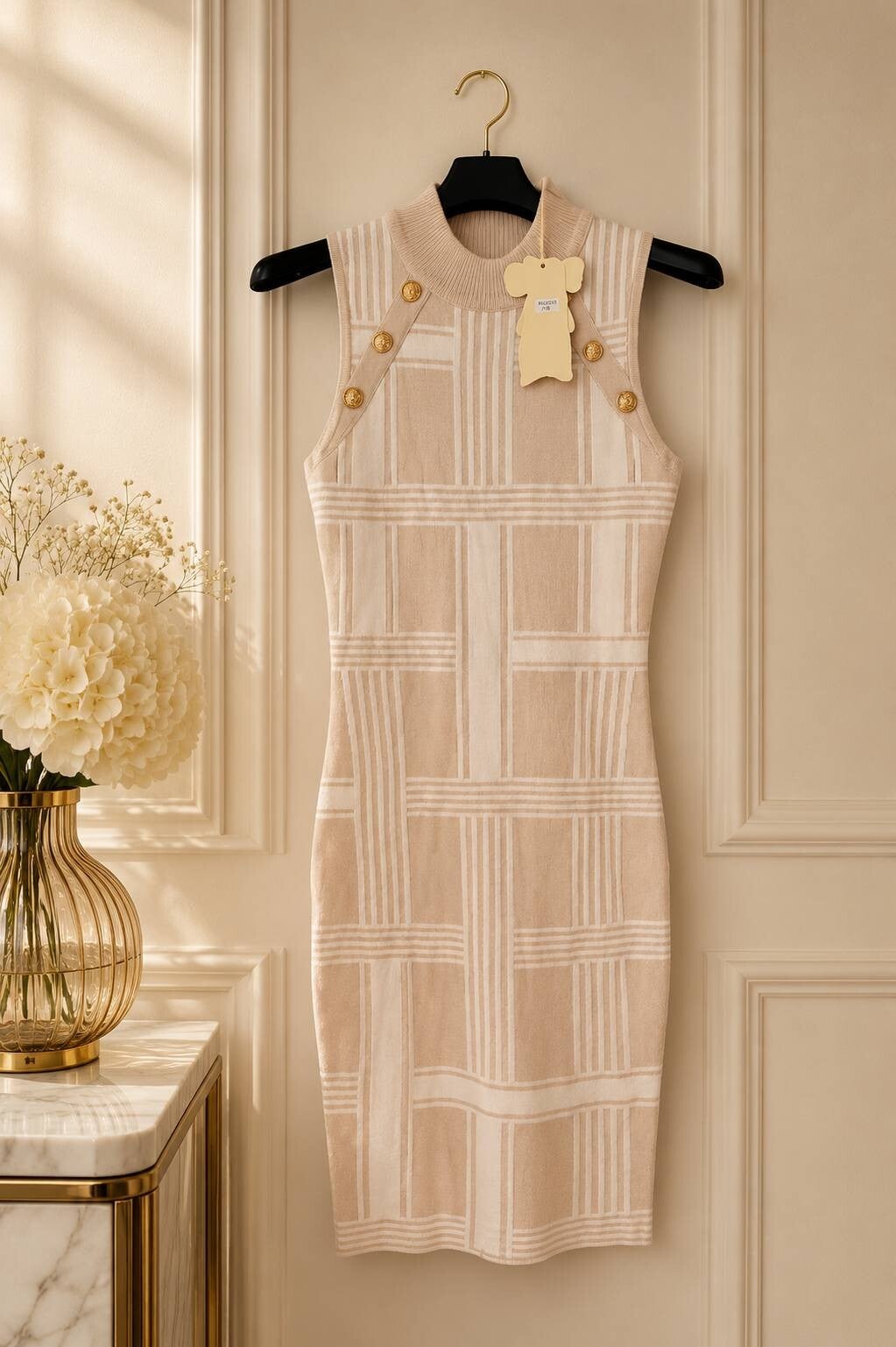 Elegante nette dames jurk (beige)