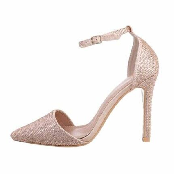 Beige Glitter Pumps met Enkelbandje | Elegante Hoge Hak voor Feestjes & Bruiloften