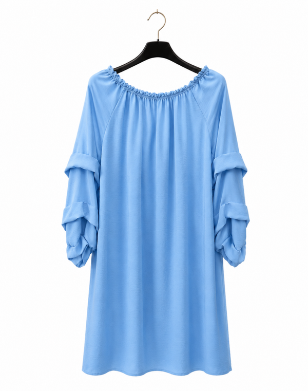 Lichtblauwe Off-Shoulder Jurk – Vrouwelijk, Luchtig & Trendy