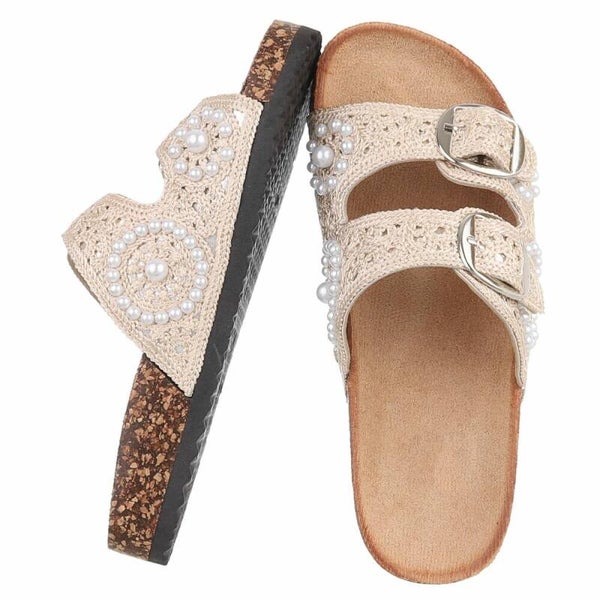 Comfortabele Gehaakte Dames Slippers met Kurkzool & Kralen – Ibiza Stijl Muiltjes