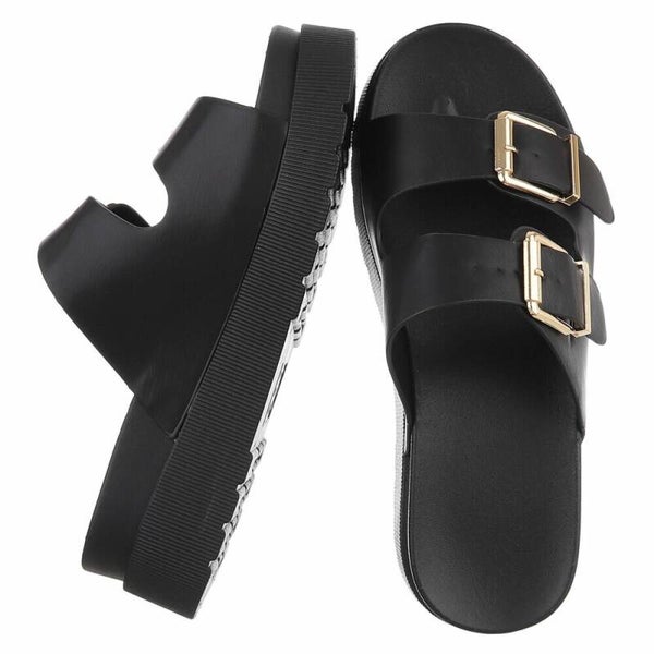 Dames Platform Slippers met Gouden Gespen – Chunky Zomerslippers