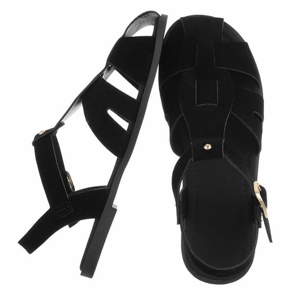 Zwarte Platte Sandalen Dames | Suède-look met Bandjes