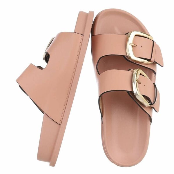 Comfortabele Dames Slippers met Grote Gouden Gespen – Trendy Platform Muiltjes