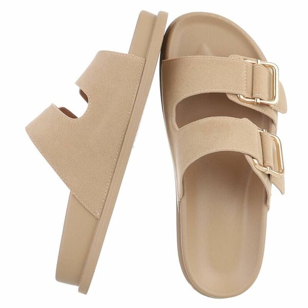 Dames Slippers met Goudkleurige Gespen – Suede-look Comfort Platform Muiltjes