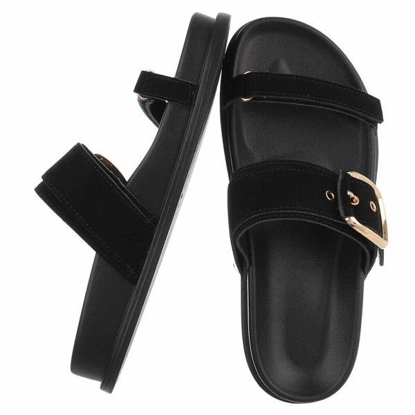 Dames Platform Slippers met Goudkleurige Gesp – Suède-look Comfort Muiltjes