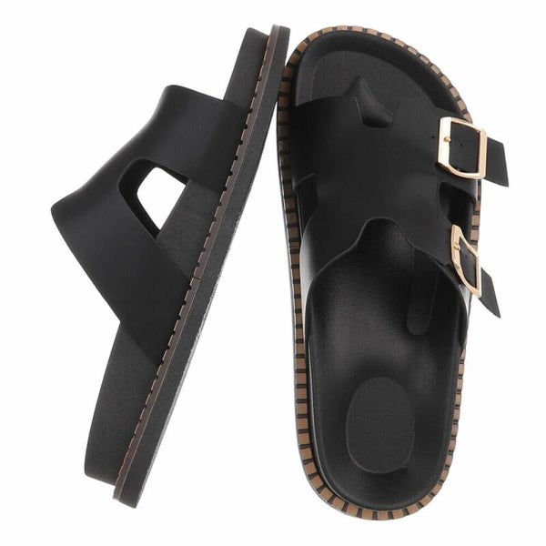 Dames Slippers met Uitgesneden Design en Gouden Gespen – Comfortabele Platform Muiltjes