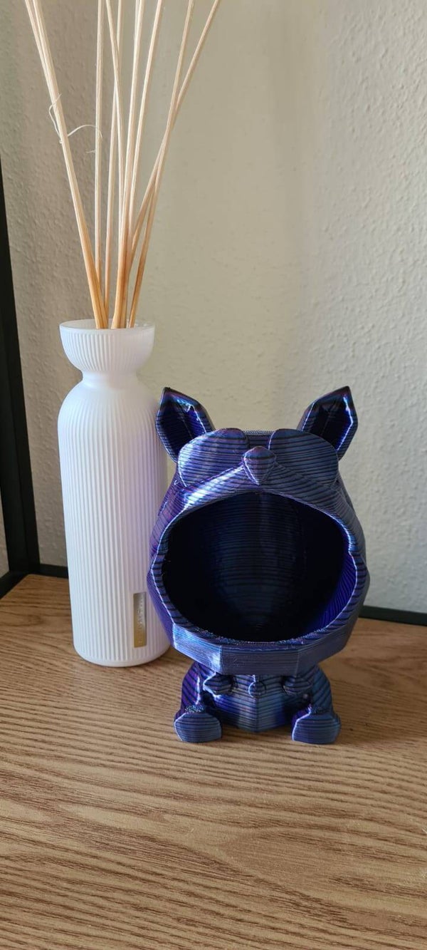 3D Geprint Bulldog Snoepje & Sleutelbakje – Chameleon Blauw/Paars Design