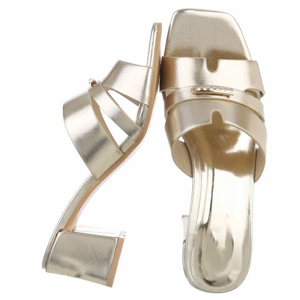 Dames Slippers met Blokhak en Strass – Elegante Mules met Vierkante Neus