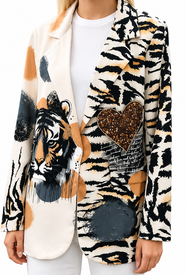 Dames Blazer met Tijgerprint en Animal Design