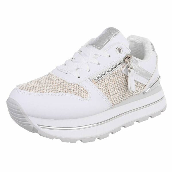 Dames Sneakers met Rits, Geweven Details en Plateauzool