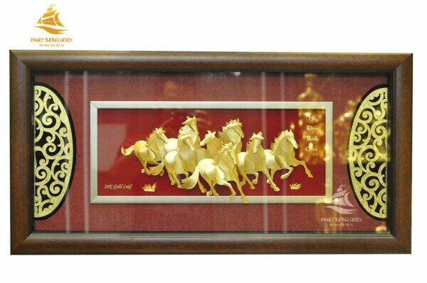 Quà tặng tranh mã đáo thành công dát vàng 24k