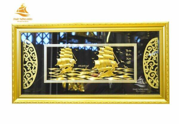 Quà tặng tranh thuyền buồm vàng lá 24k sang trọng