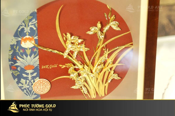 Tranh hoa Địa Lan dát vàng 24k tại Phúc Tường Gold