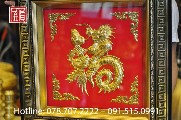 Tranh chữ Phúc cách điệu hình rồng mạ vàng 24k