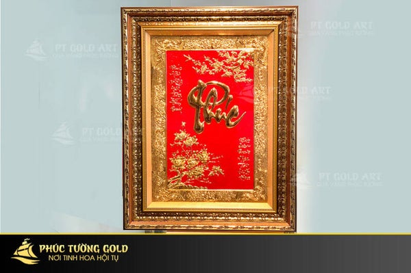 Tranh chữ Phúc thư pháp mạ vàng 24k