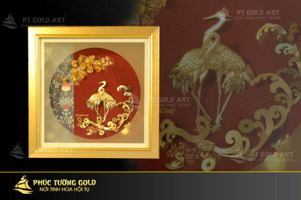 Tranh hạc mạ vàng 24k đẹp