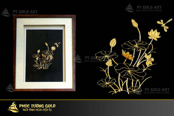 Tranh hoa sen bạc mạ vàng 24k