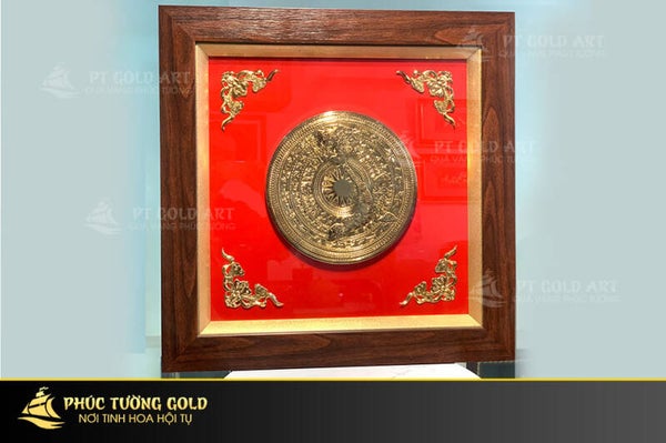 Tranh mặt trống đồng mạ vàng 24k đúc nổi bản đồ Việt Nam