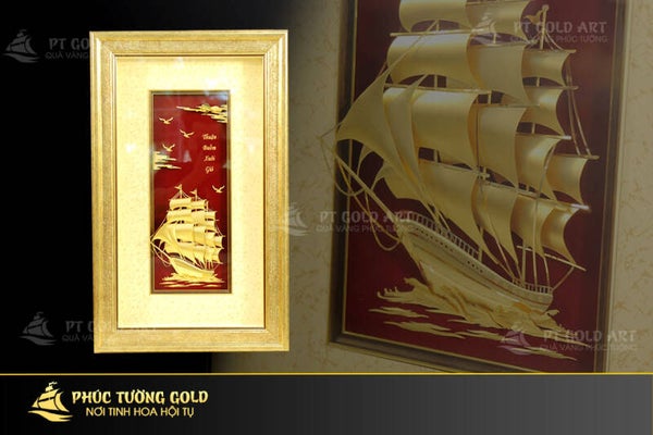 Tranh thuận buồm xuôi gió bằng vàng lá 24k quà tặng phong thủy ý nghĩa