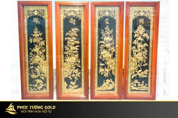 Tranh Tứ Quý Mạ Vàng 9999 Cao Cấp