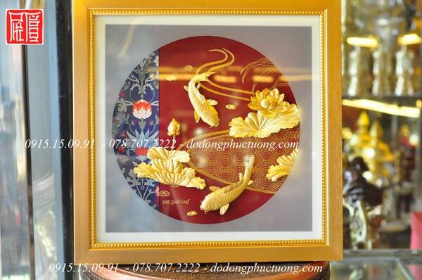 Quà tặng tranh cá chép dát vàng 24k đẹp
