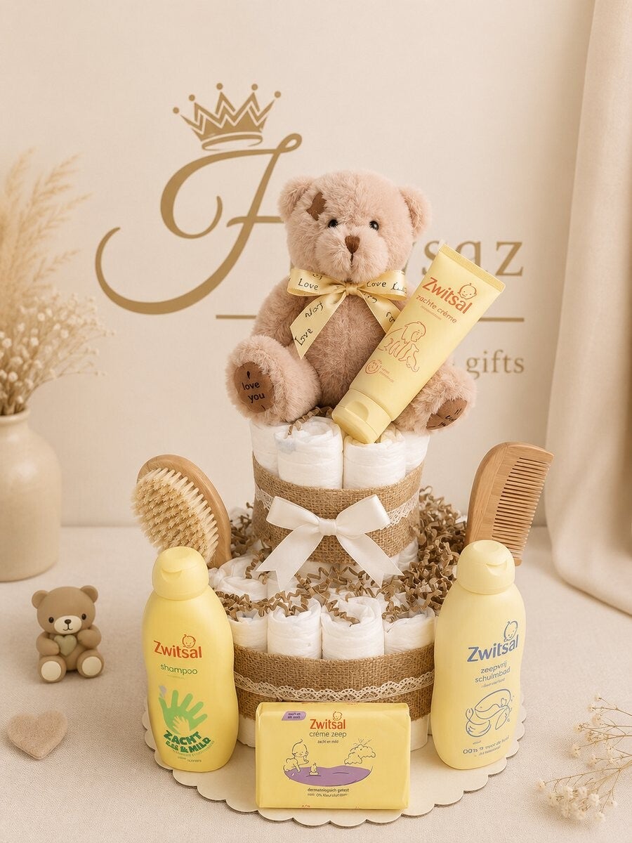 Zwitsal Kraamcadeau Luiertaart – Jongen & Meisje – 2 Lagen – 35 Luiers – Baby Cadeau – Gepersonaliseerd