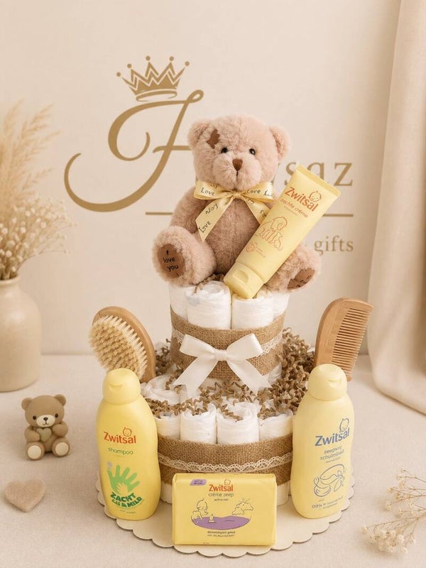Zwitsal Kraamcadeau Luiertaart – Jongen & Meisje – 2 Lagen – 35 Luiers – Baby Cadeau – Gepersonaliseerd