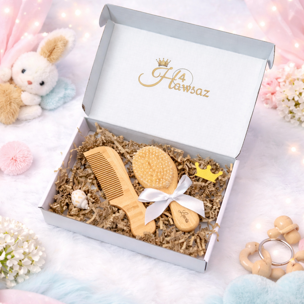 Baby borstel & kam met naam – gepersonaliseerd kraamcadeau