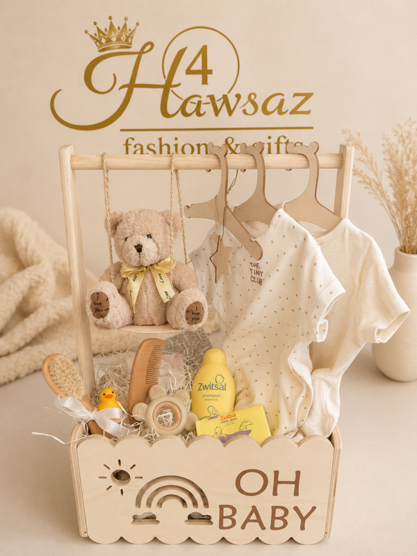 Luxe Houten Kraammand met Naam  Complete Baby Giftset