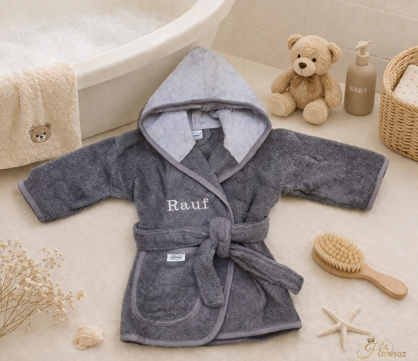 Luxe Baby Badjas met Naam Zacht & Persoonlijk Kraamcadeau 0-12 maanden 100% Katoen